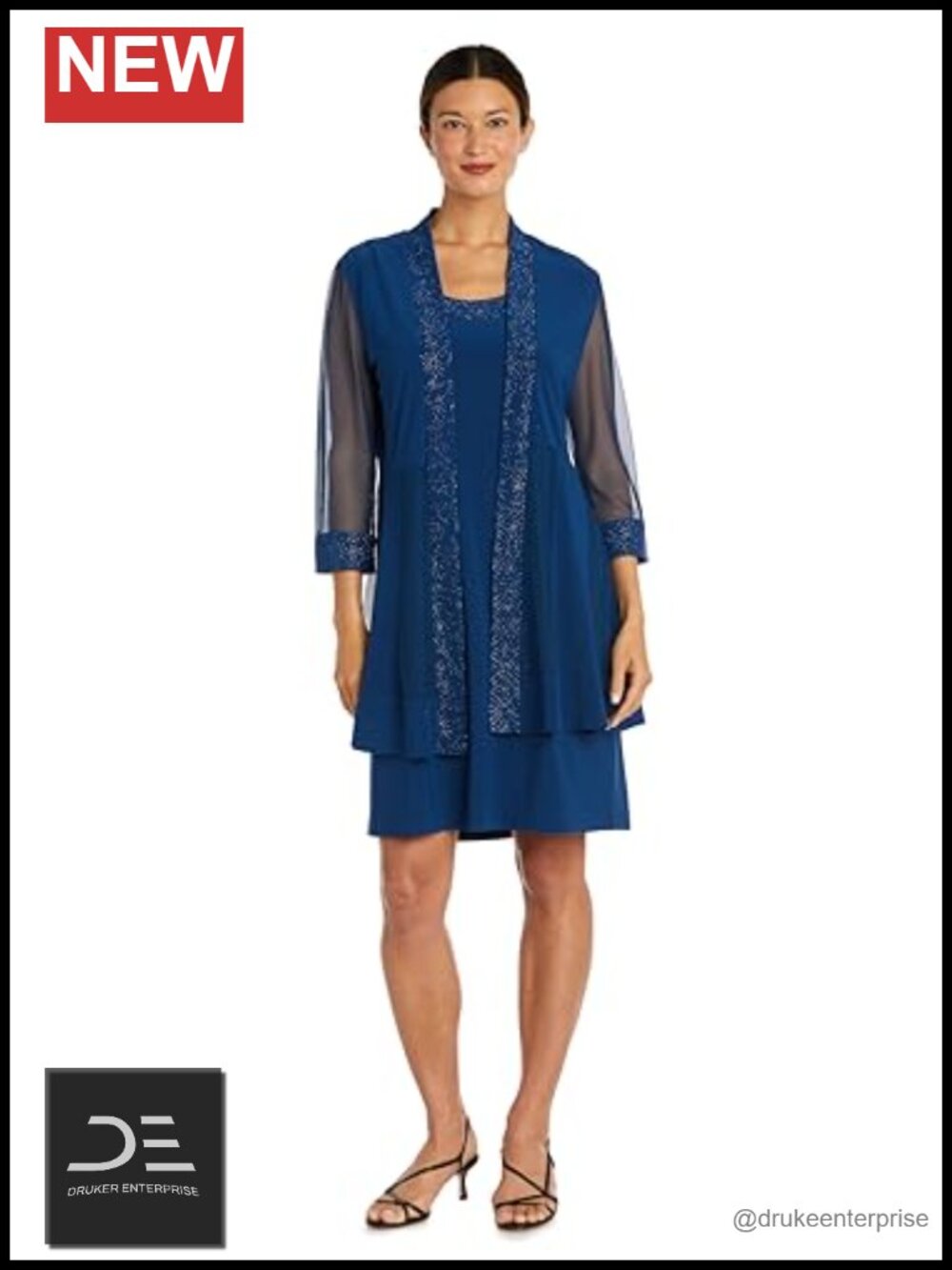 2-Piece Sheath Dress Set Knee Length 3/4 Sleeve Jacket Mother of Bride